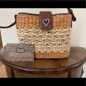 *Basically New* Brighton Two-Tone Straw + Leather Bag